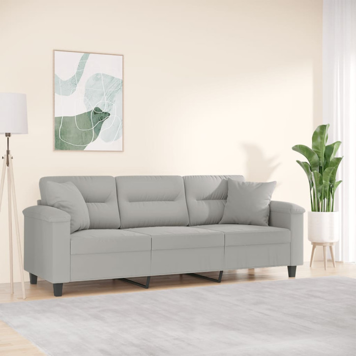 Trivietė sofa su pagalvėmis, pilka, 180cm, mikropluošto audinys