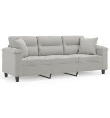 Trivietė sofa su pagalvėmis, pilka, 180cm, mikropluošto audinys