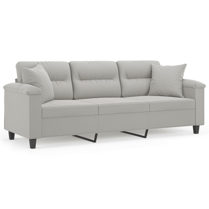 Trivietė sofa su pagalvėmis, pilka, 180cm, mikropluošto audinys