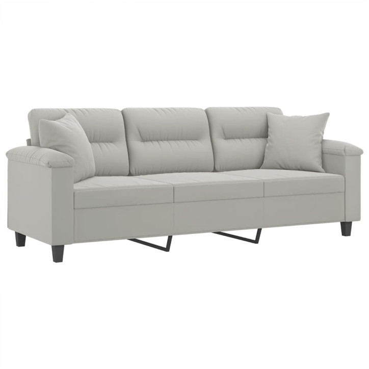 Trivietė sofa su pagalvėmis, pilka, 180cm, mikropluošto audinys