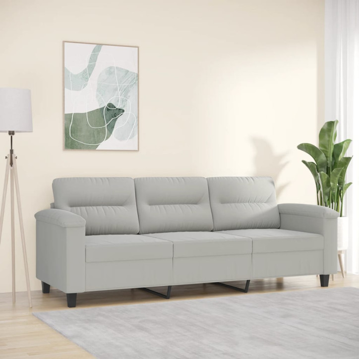 Trivietė sofa, šviesiai pilka, 180cm, mikropluošto audinys