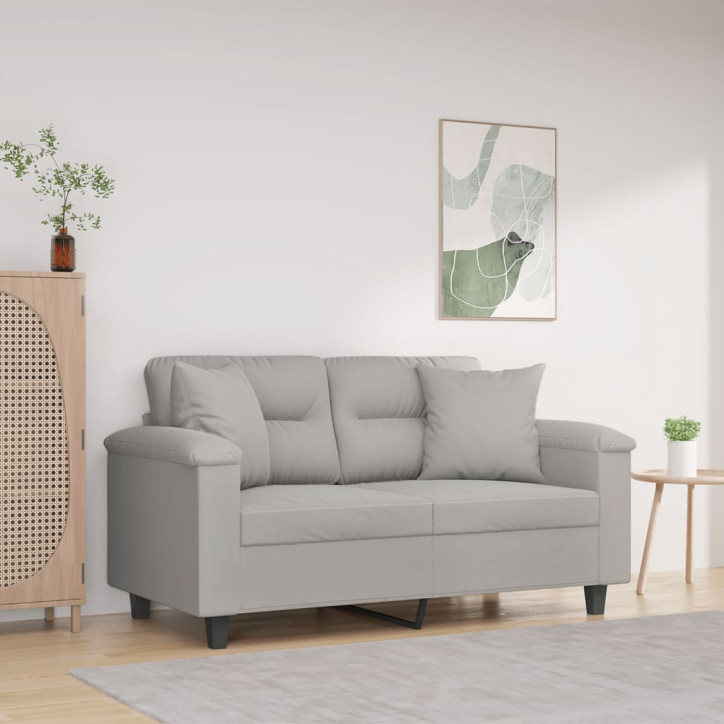 Dvivietė sofa su pagalvėmis, pilka, 120cm, mikropluošto audinys