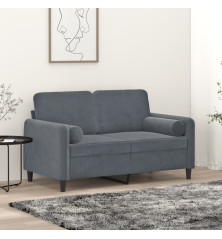 Dvivietė sofa su pagalvėlėmis, tamsiai pilka, 120cm, aksomas