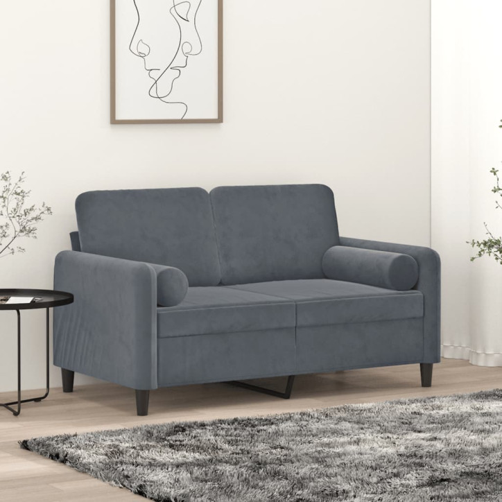 Dvivietė sofa su pagalvėlėmis, tamsiai pilka, 120cm, aksomas