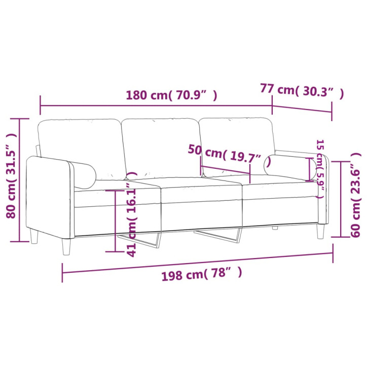 Trivietė sofa su pagalvėlėmis, tamsiai žalia, 180cm, aksomas