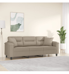 Trivietė sofa su pagalvėmis, taupe, 180cm, mikropluošto audinys