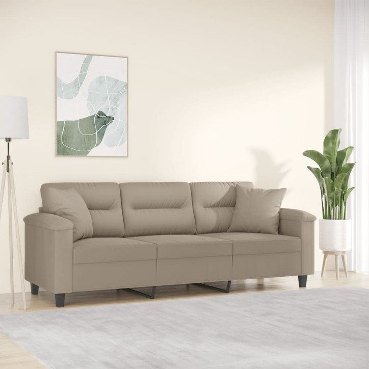 Trivietė sofa su pagalvėmis, taupe, 180cm, mikropluošto audinys