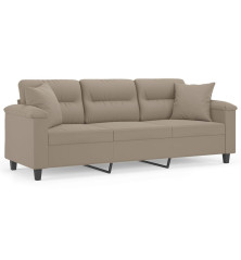 Trivietė sofa su pagalvėmis, taupe, 180cm, mikropluošto audinys