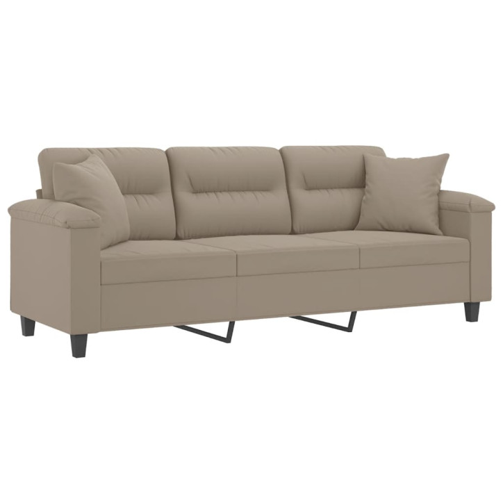 Trivietė sofa su pagalvėmis, taupe, 180cm, mikropluošto audinys