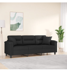 Trivietė sofa su pagalvėmis, juoda, 180cm, mikropluošto audinys