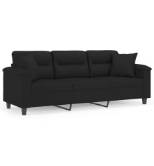 Trivietė sofa su pagalvėmis, juoda, 180cm, mikropluošto audinys