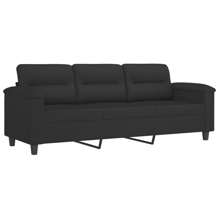 Trivietė sofa su pagalvėmis, juoda, 180cm, mikropluošto audinys