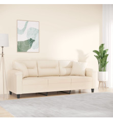 Trivietė sofa su pagalvėmis, smėlio, 180cm, audinys