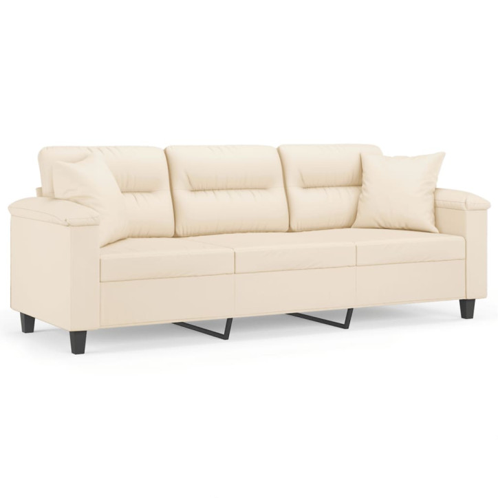 Trivietė sofa su pagalvėmis, smėlio, 180cm, audinys