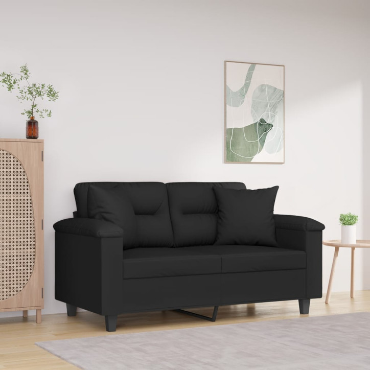 Dvivietė sofa su pagalvėmis, juoda, 120cm, mikropluošto audinys