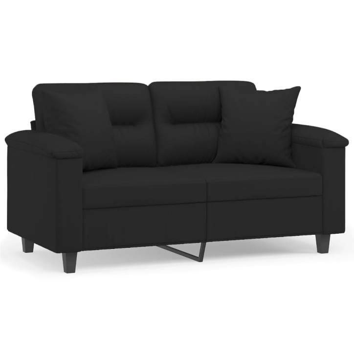 Dvivietė sofa su pagalvėmis, juoda, 120cm, mikropluošto audinys