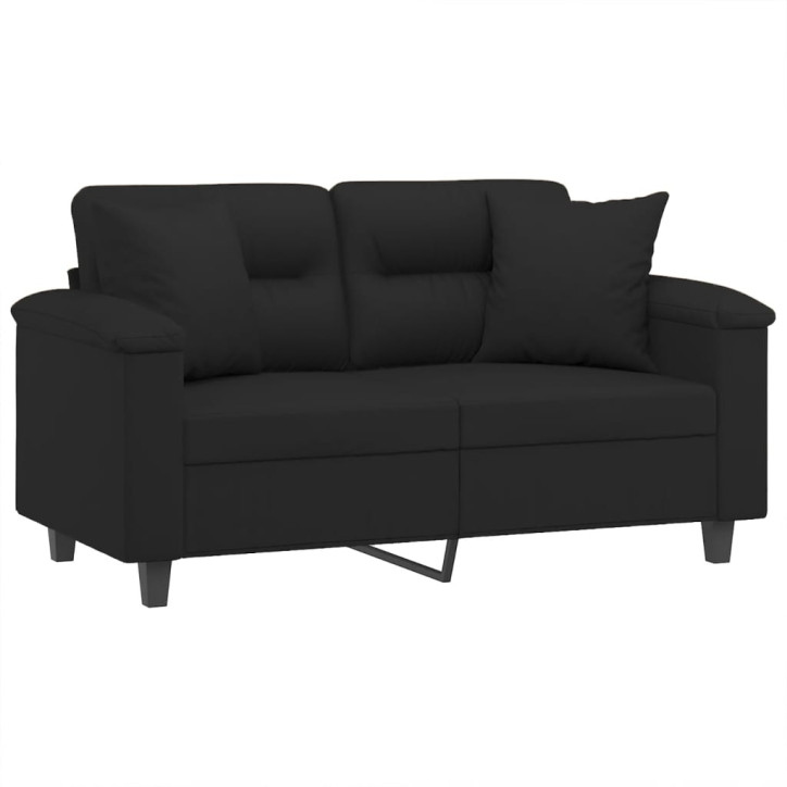 Dvivietė sofa su pagalvėmis, juoda, 120cm, mikropluošto audinys