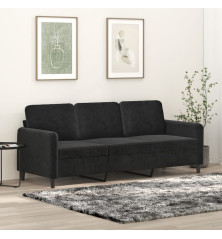 Trivietė sofa, juodos spalvos, 180cm, aksomas