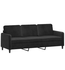 Trivietė sofa, juodos spalvos, 180cm, aksomas