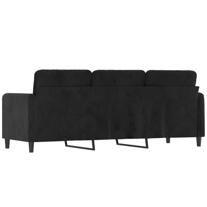 Trivietė sofa, juodos spalvos, 180cm, aksomas