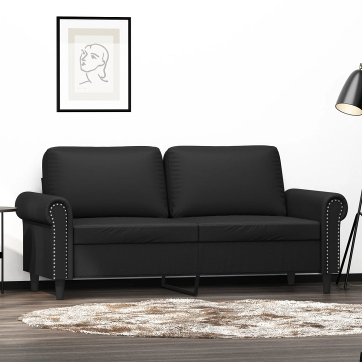 Dvivietė sofa, juodos spalvos, 140cm, dirbtinė oda