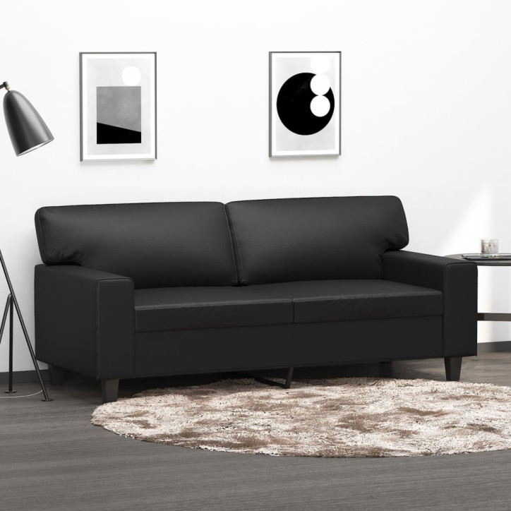 Dvivietė sofa, juodos spalvos, 140cm, dirbtinė oda