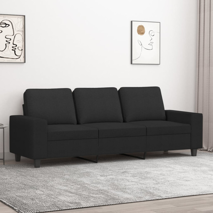 Trivietė sofa, juodos spalvos, 180cm, audinys