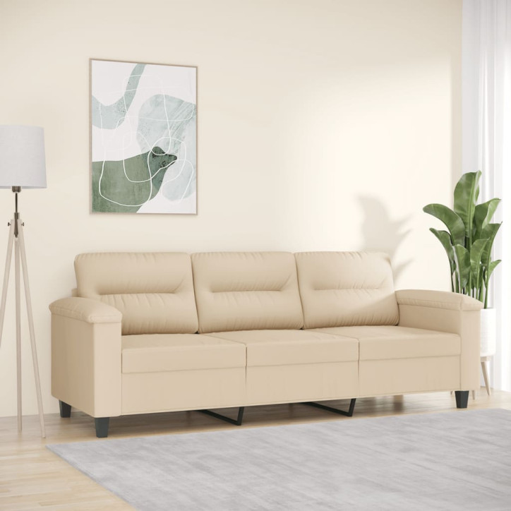 Trivietė sofa, kreminės spalvos, 180cm, mikropluošto audinys