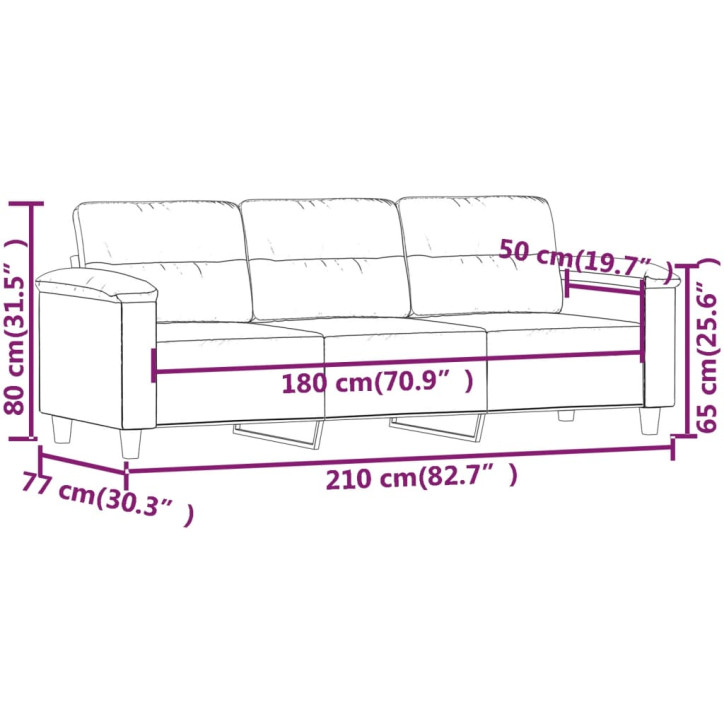 Trivietė sofa, kreminės spalvos, 180cm, mikropluošto audinys