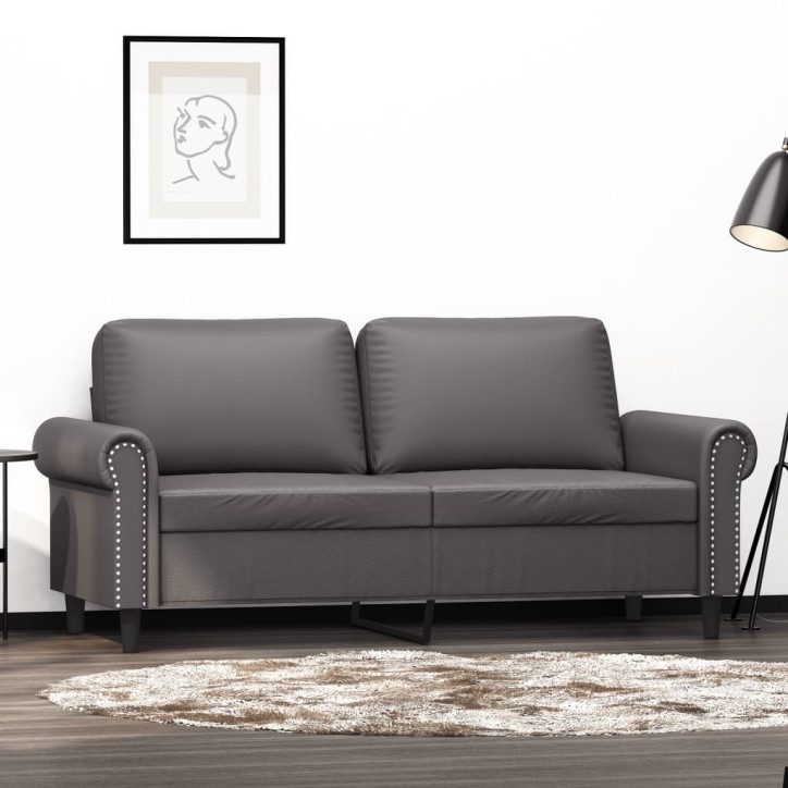 Dvivietė sofa, pilkos spalvos, 140cm, dirbtinė oda