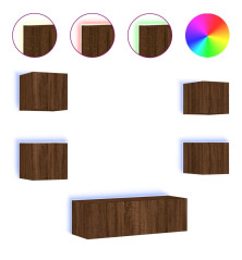 Sieninės TV spintelės su LED lemputėmis, 5 dalių, rudos ąžuolo