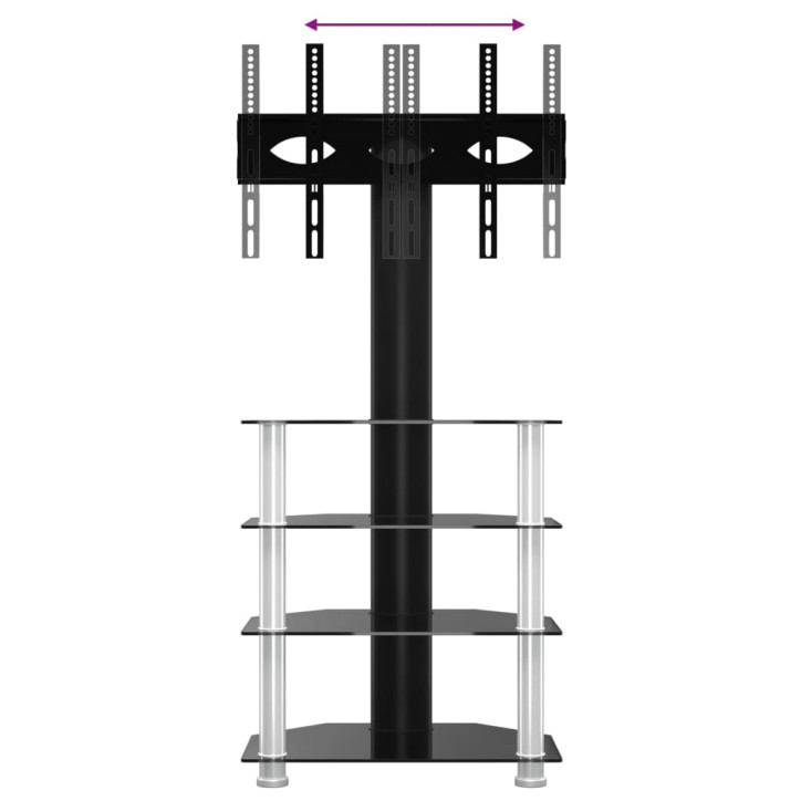 Kampinis TV staliukas, 4 aukštų, juodas ir sidabrinis