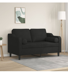 Dvivietė sofa su pagalvėlėmis, juodos spalvos, 120cm, audinys