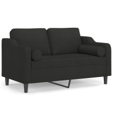 Dvivietė sofa su pagalvėlėmis, juodos spalvos, 120cm, audinys