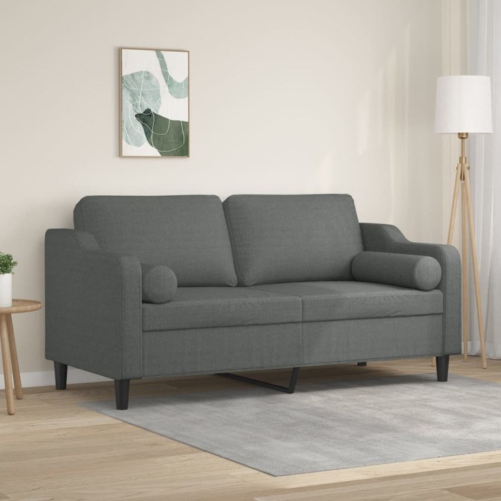 Dvivietė sofa su pagalvėlėmis, tamsiai pilka, 140cm, audinys