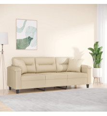 Trivietė sofa su pagalvėmis, kreminė, 180cm, audinys