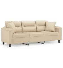 Trivietė sofa su pagalvėmis, kreminė, 180cm, audinys