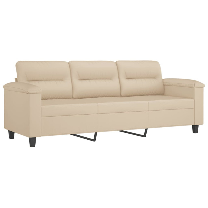 Trivietė sofa su pagalvėmis, kreminė, 180cm, audinys