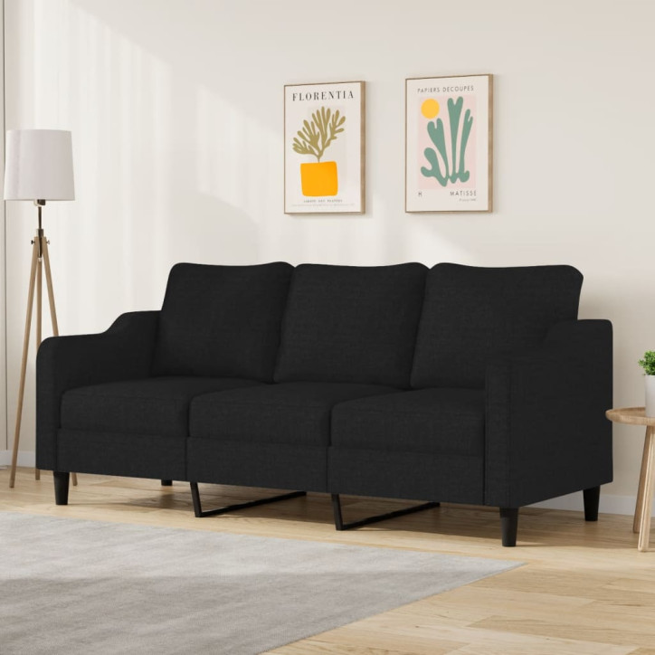 Trivietė sofa, juodos spalvos, 180cm, audinys