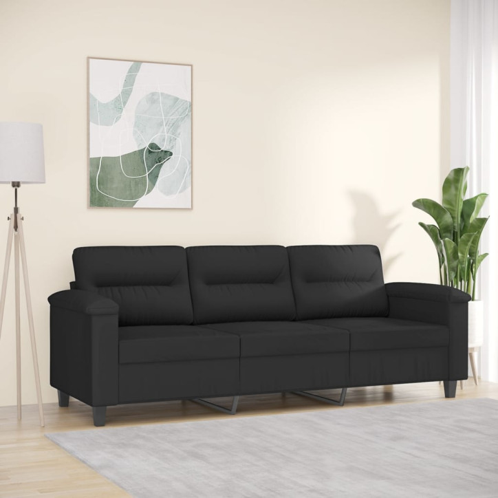 Trivietė sofa, juodos spalvos, 180cm, mikropluošto audinys