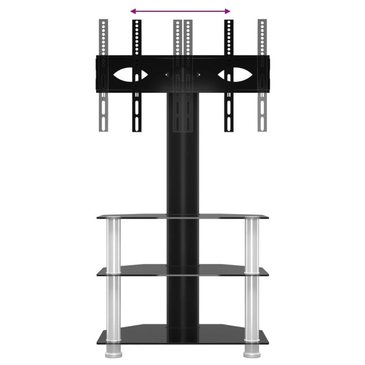 Kampinis TV staliukas, 3 aukštų, juodas ir sidabrinis