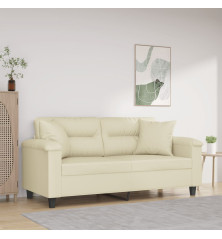 Dvivietė sofa su pagalvėlėmis, kreminė, 140cm, dirbtinė oda