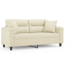 Dvivietė sofa su pagalvėlėmis, kreminė, 140cm, dirbtinė oda