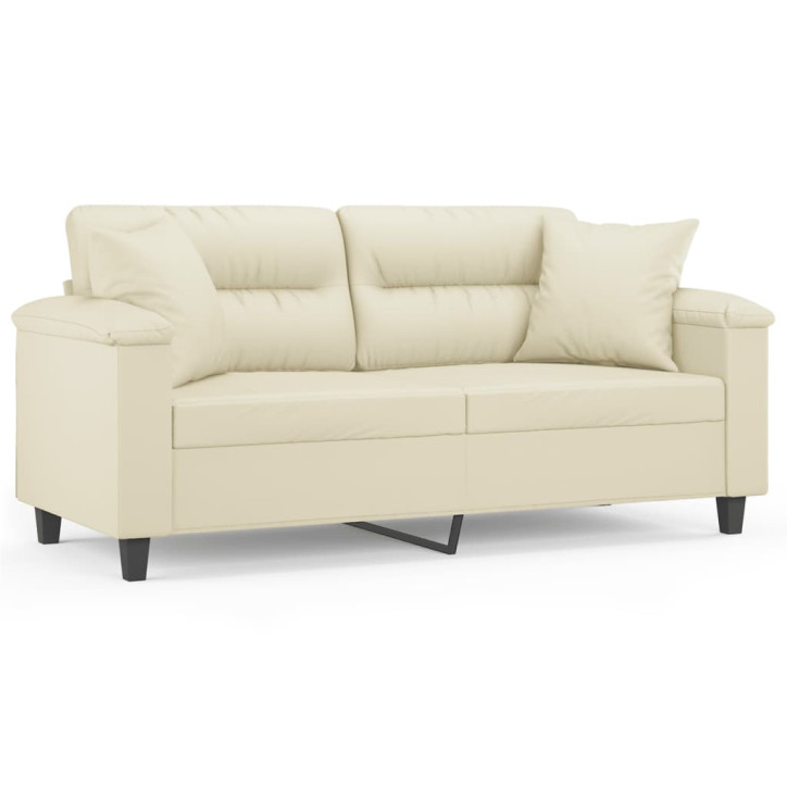 Dvivietė sofa su pagalvėlėmis, kreminė, 140cm, dirbtinė oda