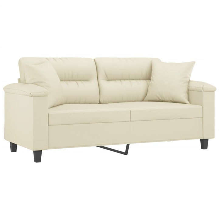 Dvivietė sofa su pagalvėlėmis, kreminė, 140cm, dirbtinė oda