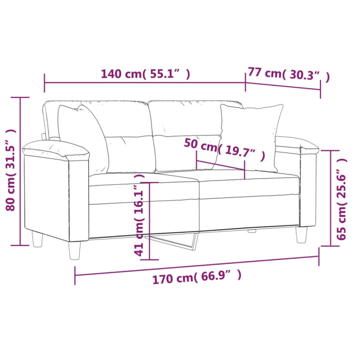 Dvivietė sofa su pagalvėlėmis, kreminė, 140cm, dirbtinė oda