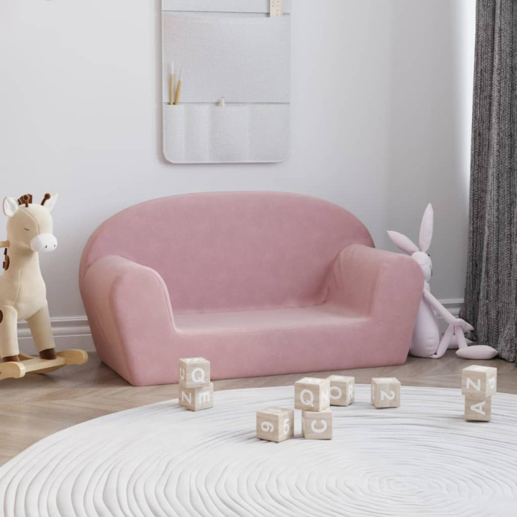 Vaikiška dvivietė sofa, rožinės spalvos, minkštas pliušas