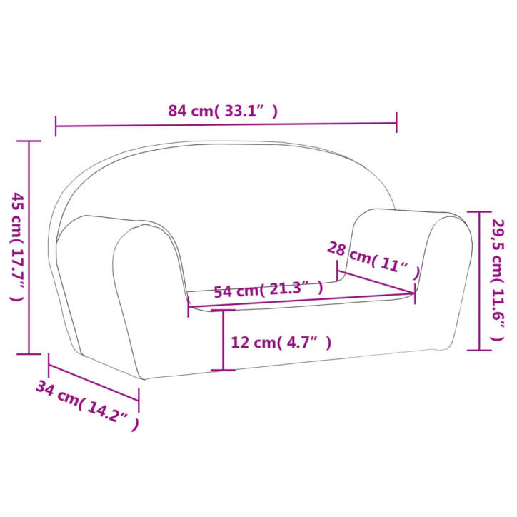 Vaikiška dvivietė sofa, šviesiai pilka, minkštas pliušas