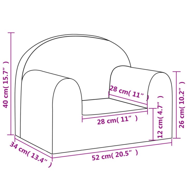 Vaikiška sofa, antracito spalvos, minkštas pliušas