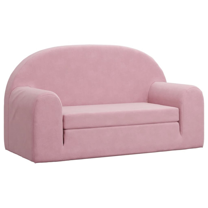 Vaikiška dvivietė sofa-lova, rožinės spalvos, minkštas pliušas